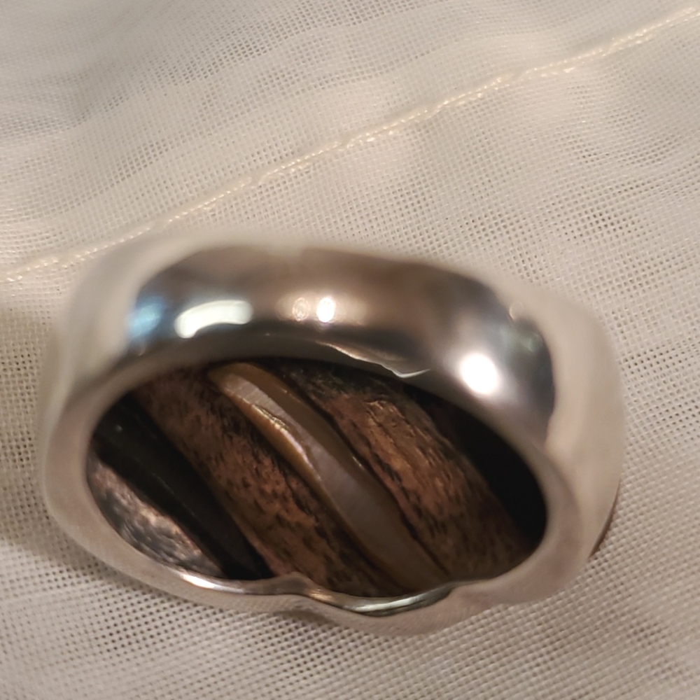 MARCASITE ART DECO VTG MOTHER OF PEARL & ONYX RING SIZE 7 - Picture 4 of 5